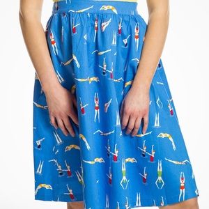 Lindy Bop Pryia Blue Swimmers Print Swing Skirt 16